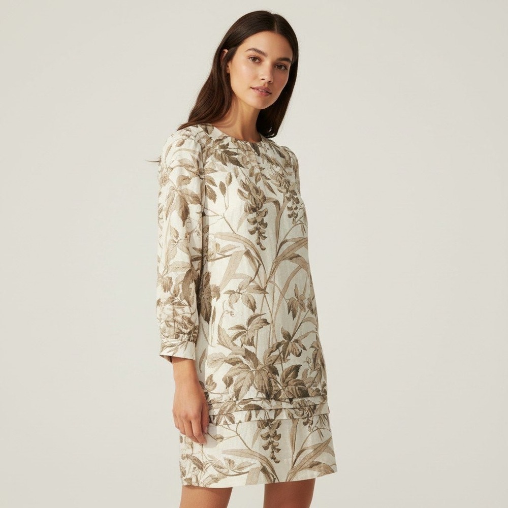 Tuckernuck Studio McGee Linen Toile Long Sleeve Mini Dress Tan Cream Size Large